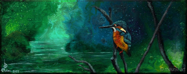 Eisvogel 1 Acryl Misch-Fließtechnik auf Leinwand; 50 x 20 cm